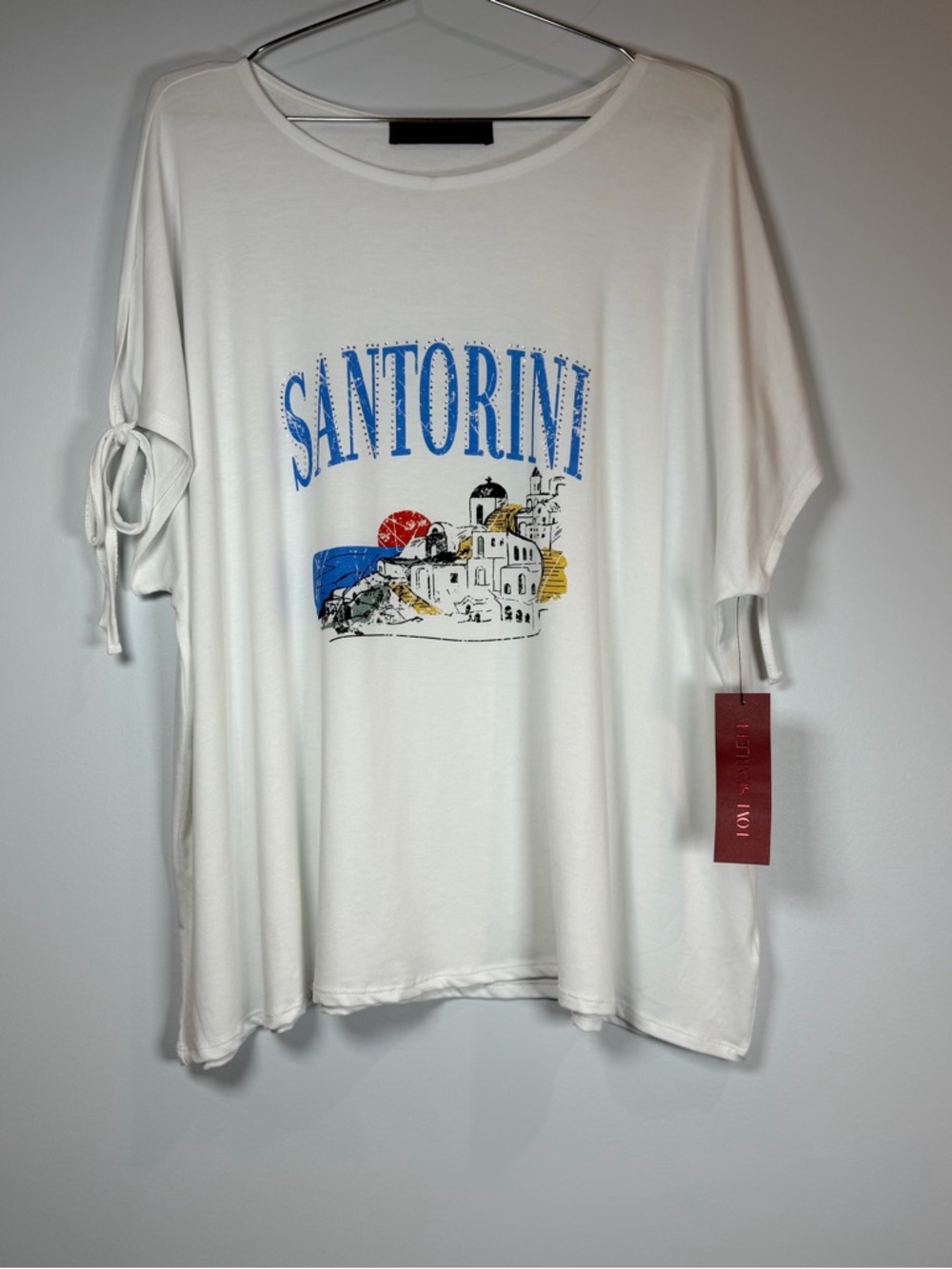 Love Scarlet Santorini Graphic Tee - White‎ with Blue & Accent Colors 2XL